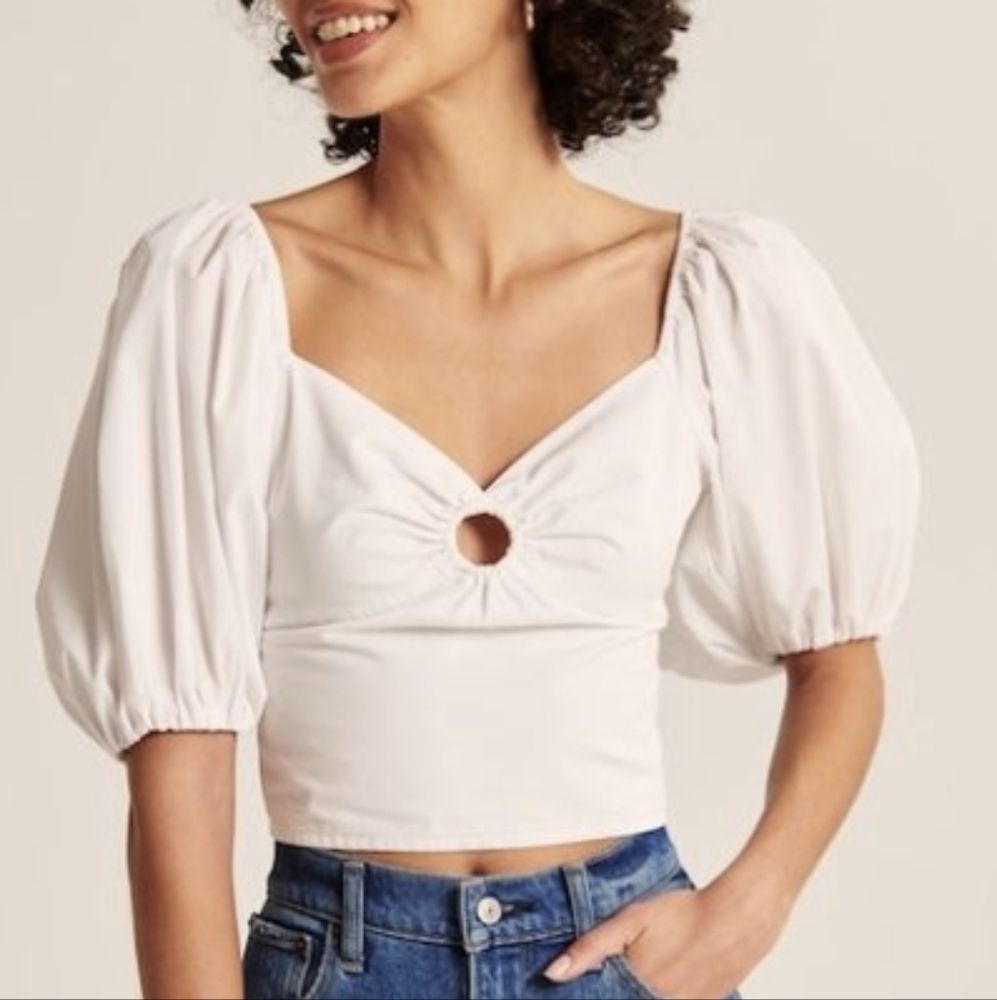 Abercrombie & Fitch White Smocked Detail Top